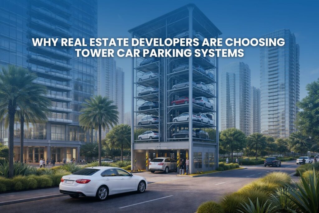 Automated tower car parking system for real estate buildings