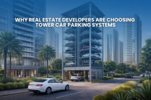 Automated tower car parking system for real estate buildings
